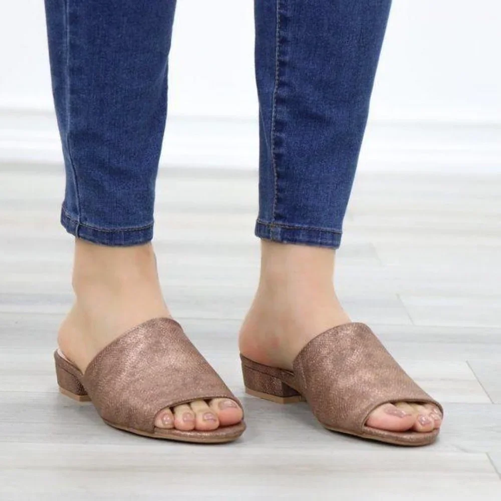 Flat Slip On Loafer Metallic Copper Sandal - Picture 10 of 10